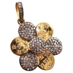 Pave Diamond Disc Pendant 925 Silver Diamond Rondelle Pendant Birthday Gift.