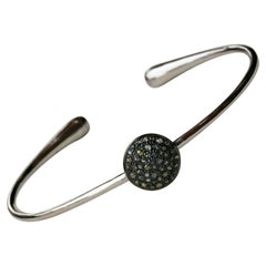 Bracelet manchette à disques en diamants pavés, argent 925 et diamants, bijouterie d'art