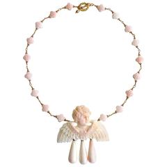 Pink Shell Cherub Angel Necklace
