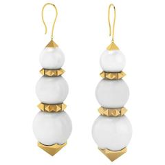 Ferrucci White Agate Pyramid Yellow Gold Earrings 1
