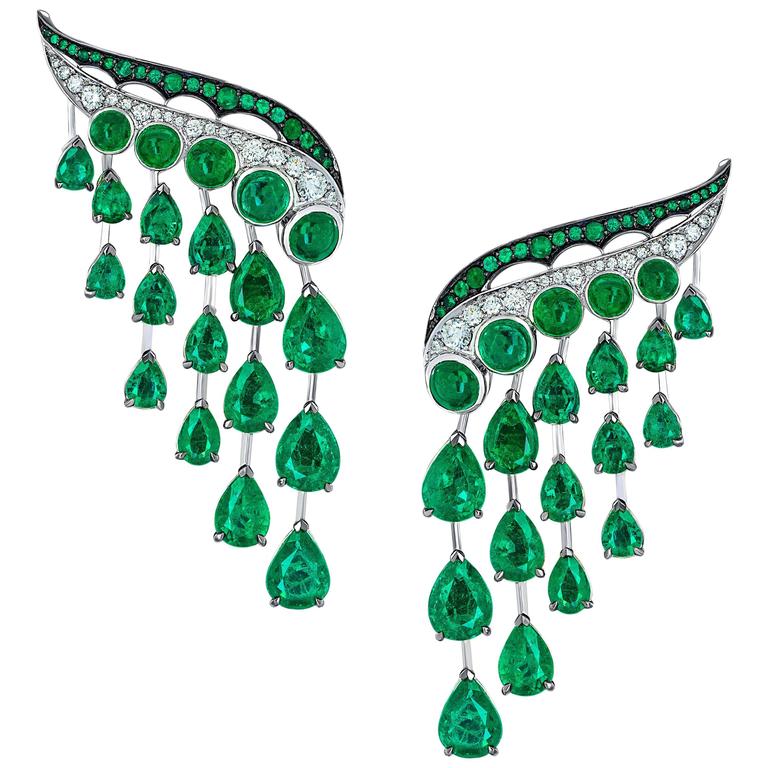 White Gold Diamonds And Gemfields Emeralds Dangle Earrings White Gold Diamonds And Gemfields Emeralds Dangle Earrings For