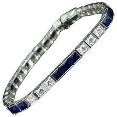 Art Deco Sapphire Diamond Platinum Bracelet
