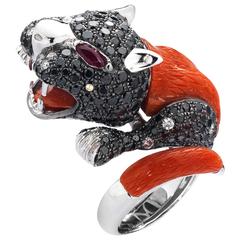 Coral Diamonds White Gold Italian Craft Ring