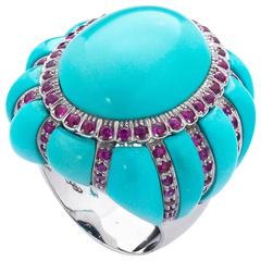 Turquoise Pink Sapphire Gold Cocktail Ring