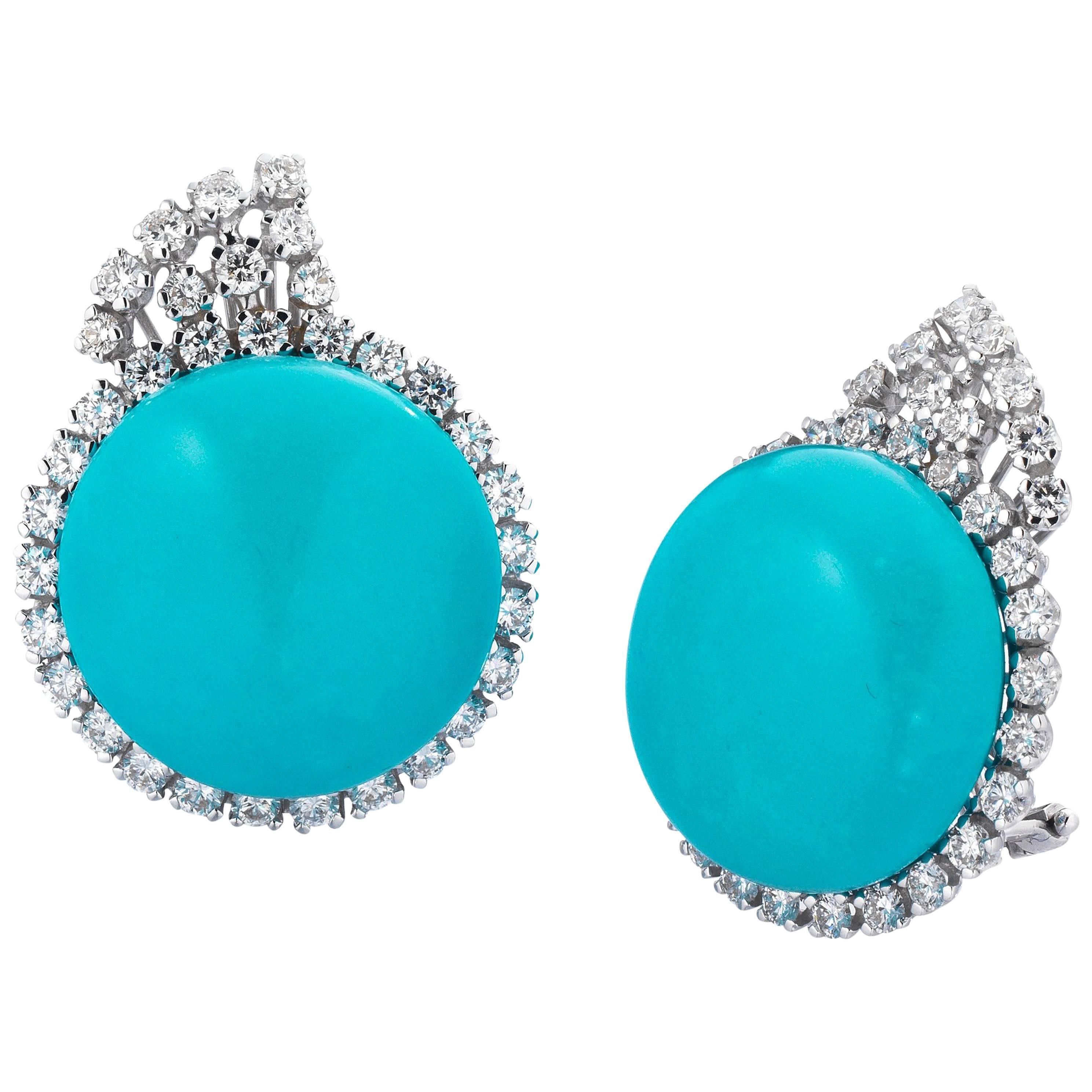 Turquoise Diamond Gold Clip-on Earrings by Ciaravolo For Sale