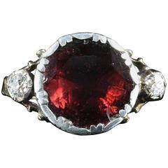 Antique Georgian Flat Top Garnet Diamond Gold Ring