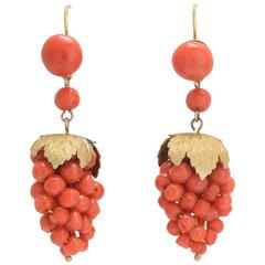 Antique Victorian Coral Grape Bunch Earrings