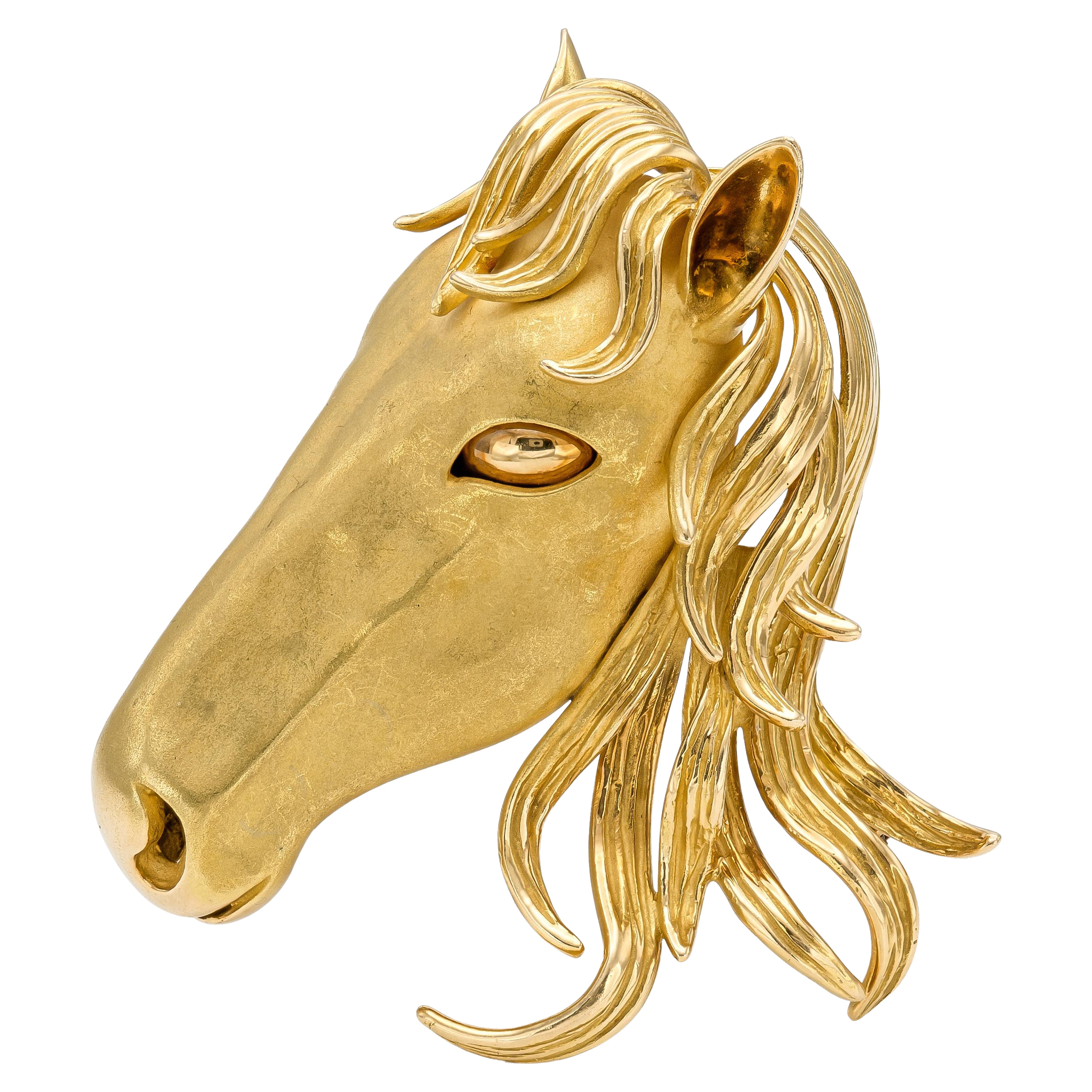Vintage 1970s Gold Horse Brooch