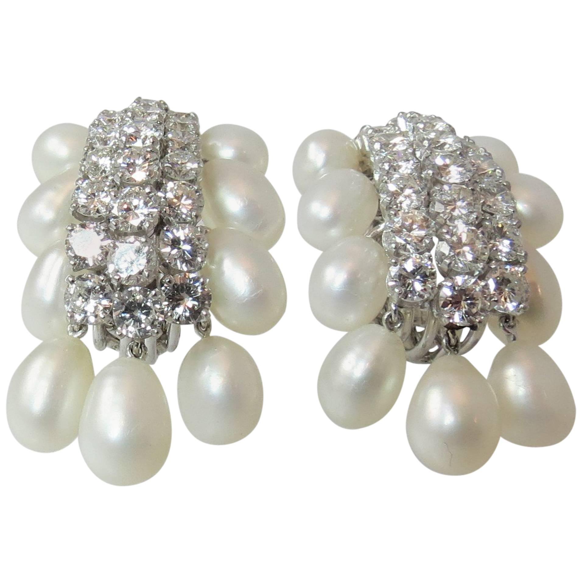 Stunning David Webb Platinum and Diamond Biwi Cultured Pearl Earrings