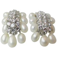 Stunning David Webb Platinum and Diamond Biwi Cultured Pearl Earrings 10