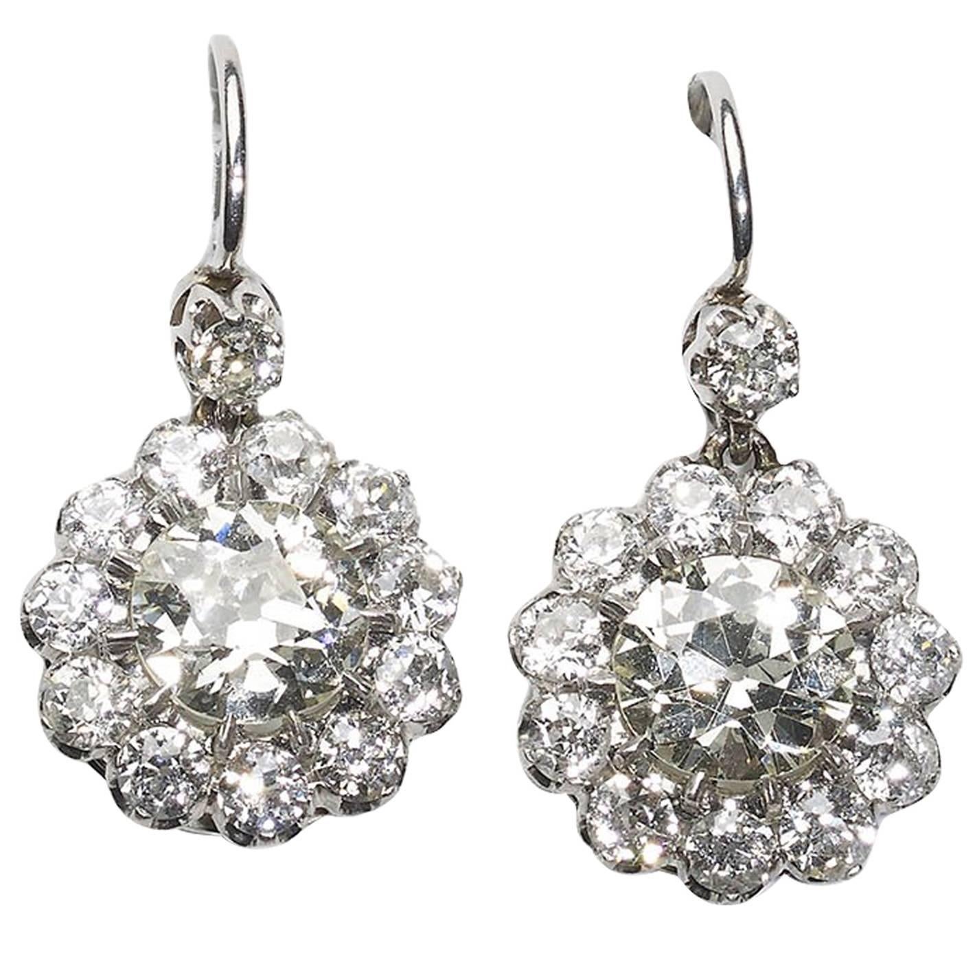 Old-Cut Diamond Yellow Gold Platinum Cluster Earrings