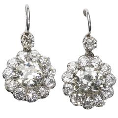Old-Cut Diamond Yellow Gold Platinum Cluster Earrings 2
