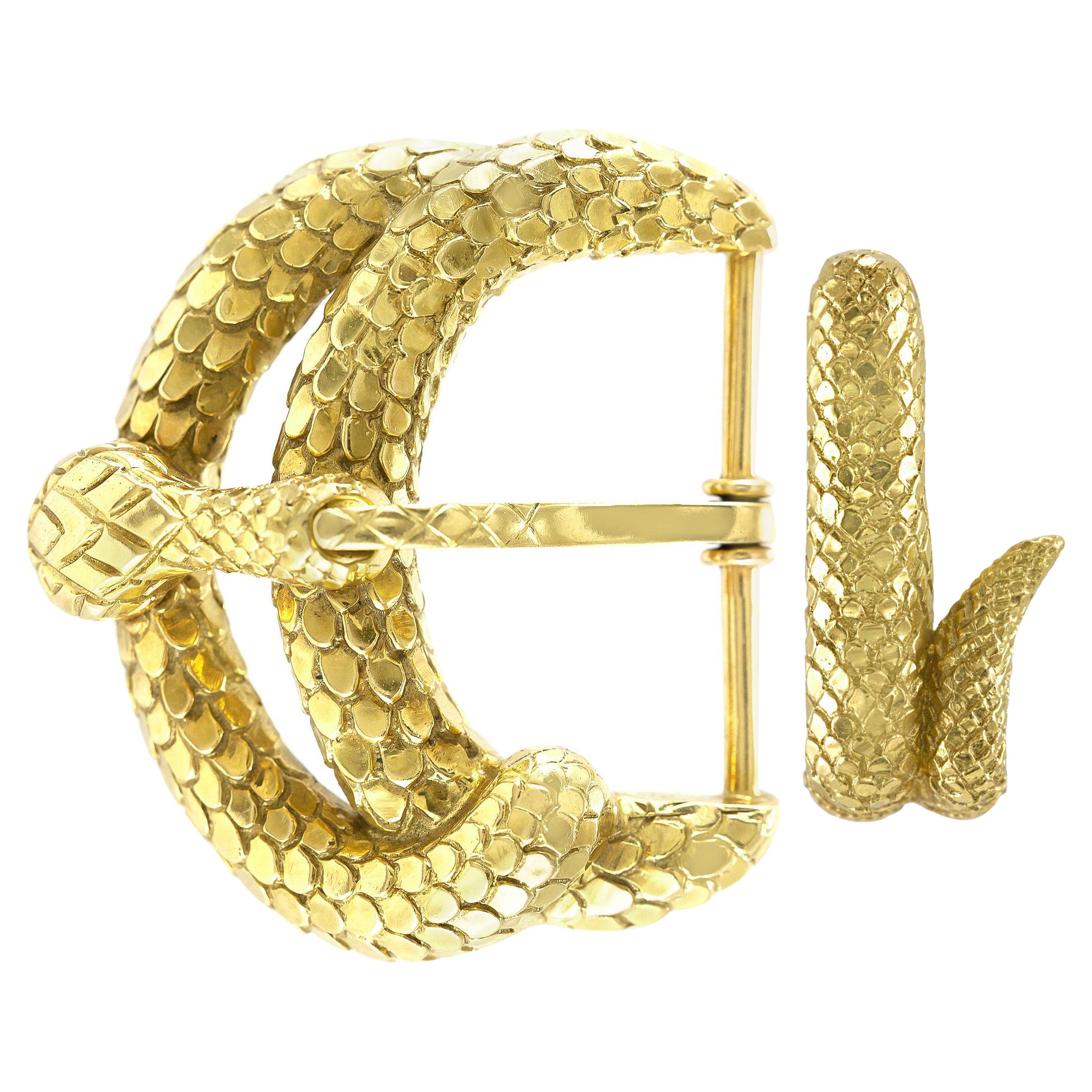 Fibbia per cintura David Webb d'oro e serpente d'epoca degli anni '60 in vendita