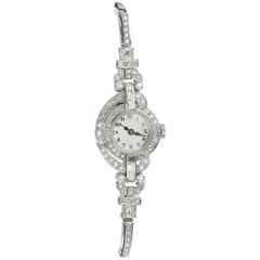 Vintage Ladies Art Deco Platinum Diamond Cocktail Wristwatch