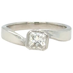 Half Carat Princess Cut Diamond Solitaire Ring Twisted Shank Design Platinum