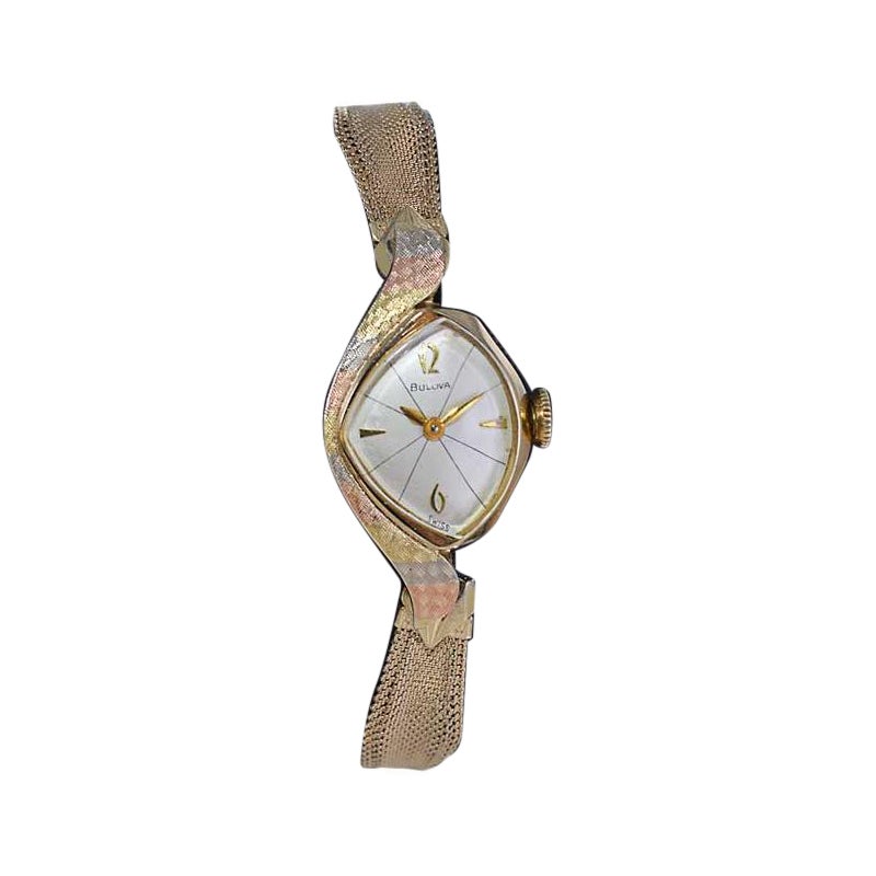 Bulova Gold gefüllt Multi Farbe 1960er Jahre Damenuhr mit Original-Armband