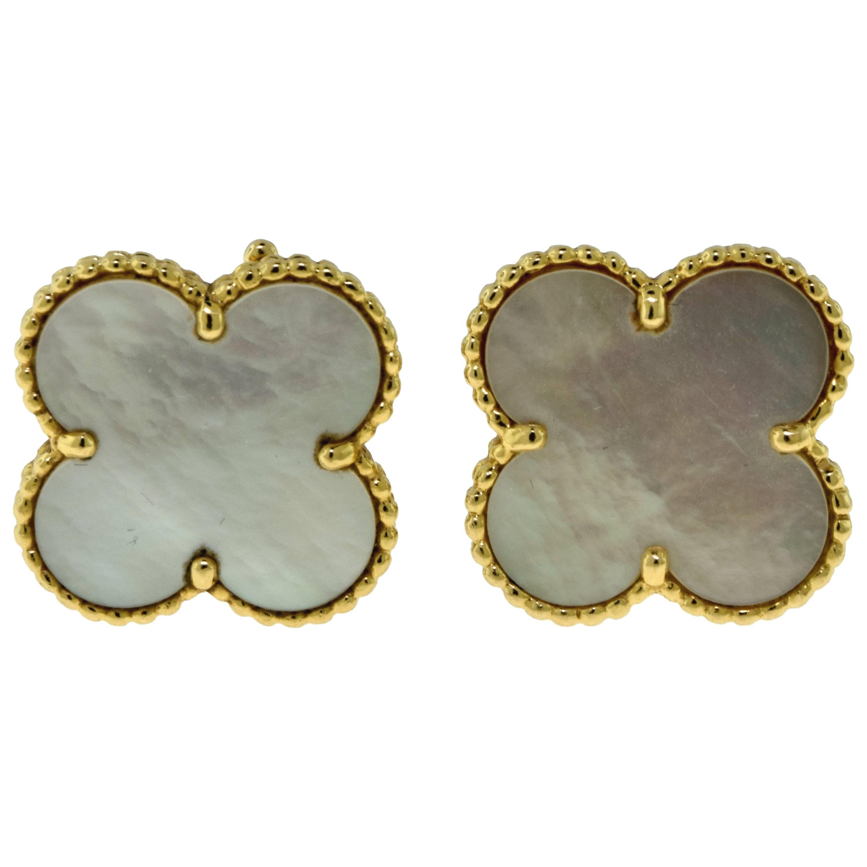 Van Cleef & Arpels Magic Alhambra Mother-of-Pearl Yellow Gold Large Earrings For Sale