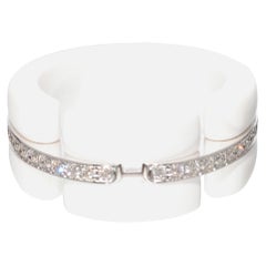 Chanel Gold Diamond Ring Ultra White Ceramic 18k White Gold Wide Band EU 53