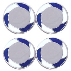 Alex Jona Sterling Silver Blue White Enamel Cufflinks