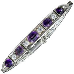 Art Deco Amethyst White Sapphire Silver Bracelet