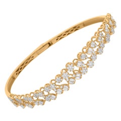 Brazalete de diamantes redondos baguette SI/H de 1,87 quilates reales Oro amarillo de 18 quilates