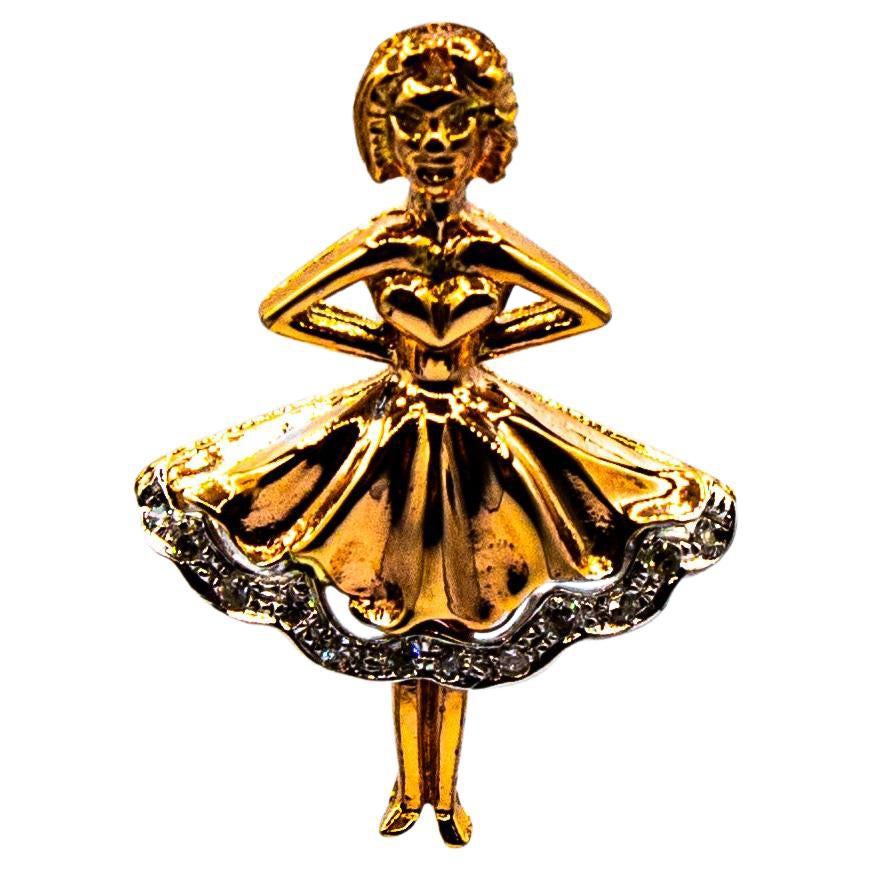 Collana con ciondolo a forma di ballerina in oro rosa e diamanti bianchi realizzata a mano in stile Art Nouveau