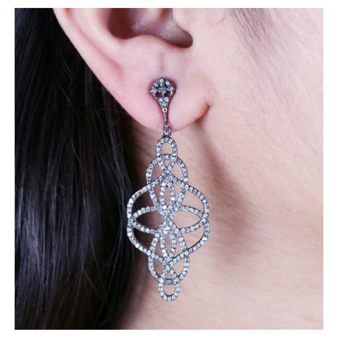 Natural Pave Diamond Designer Earring For Women 925 Silver Diamond Earring.