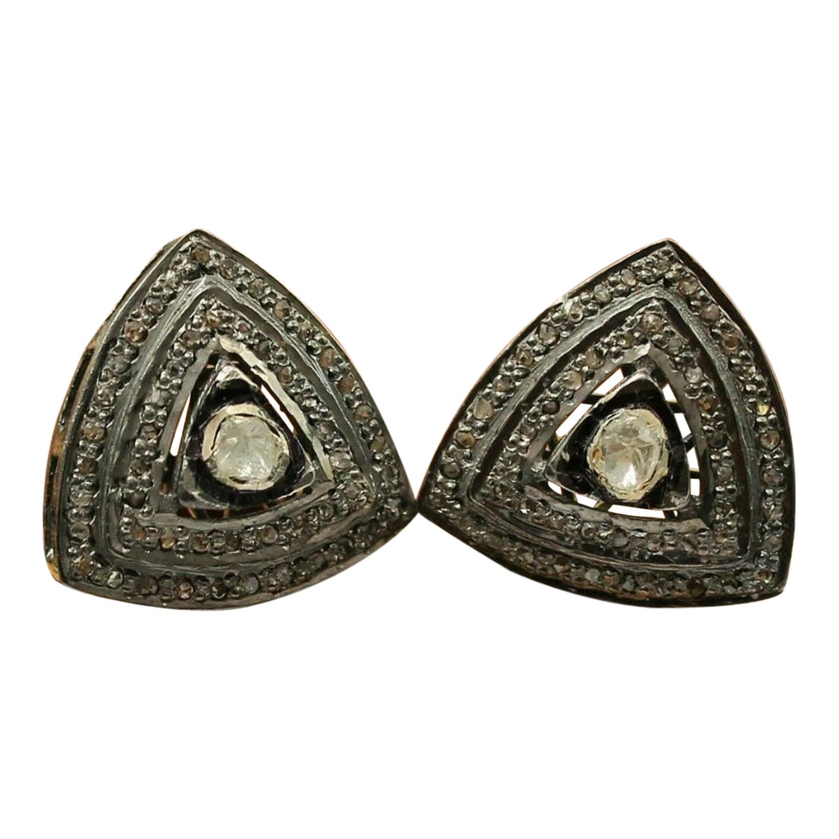 Pave Diamond Trillion Shape Stud Earring 925 Silver Diamond Daily Wear Earring.