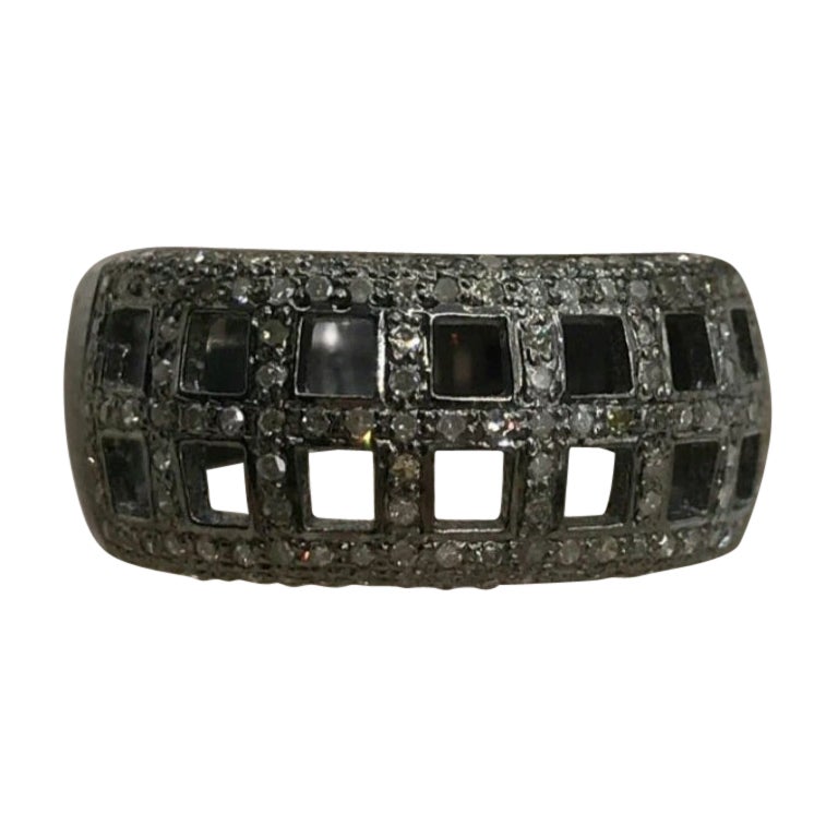 Anello con pavé di diamanti a scacchiera Anello unisex con diamanti in argento 925 Regalo di nozze.