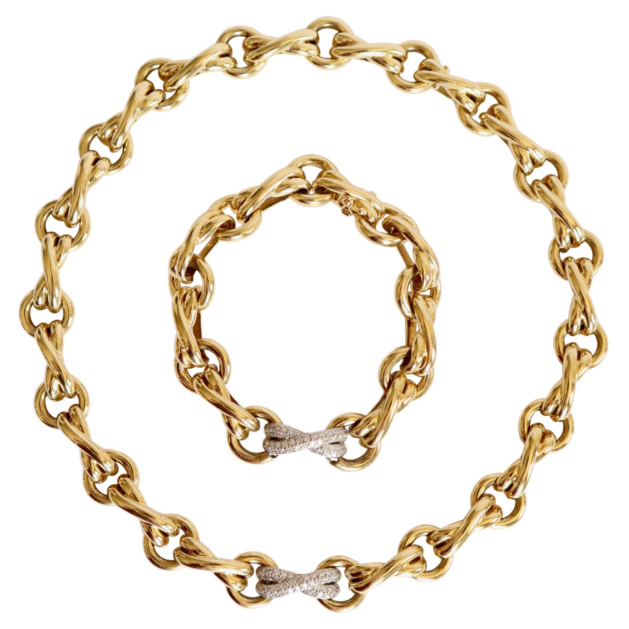 Tiffany & Co Paloma Picasso Set, Bracelet and Necklace in 18 K Gold Diamonds