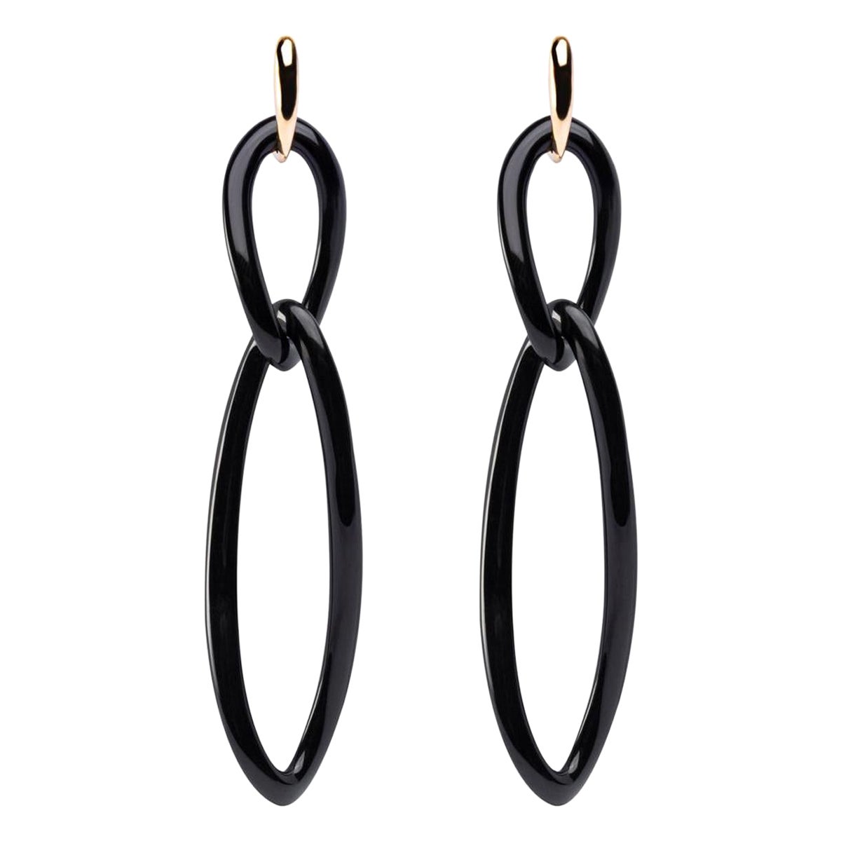 Alex Jona Black Agate 18 Karat Yellow Gold Pendant Earrings