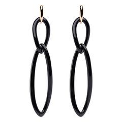 Alex Jona Black Agate 18 Karat Yellow Gold Pendant Earrings