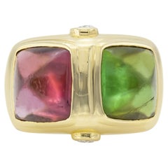 Anello vintage anni '80 da 12,00 carati con tormaline rosse e verdi di Sugarloaf