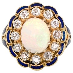 Antique Attractive Yellow Gold Opal and Diamond Ring circa 1915 