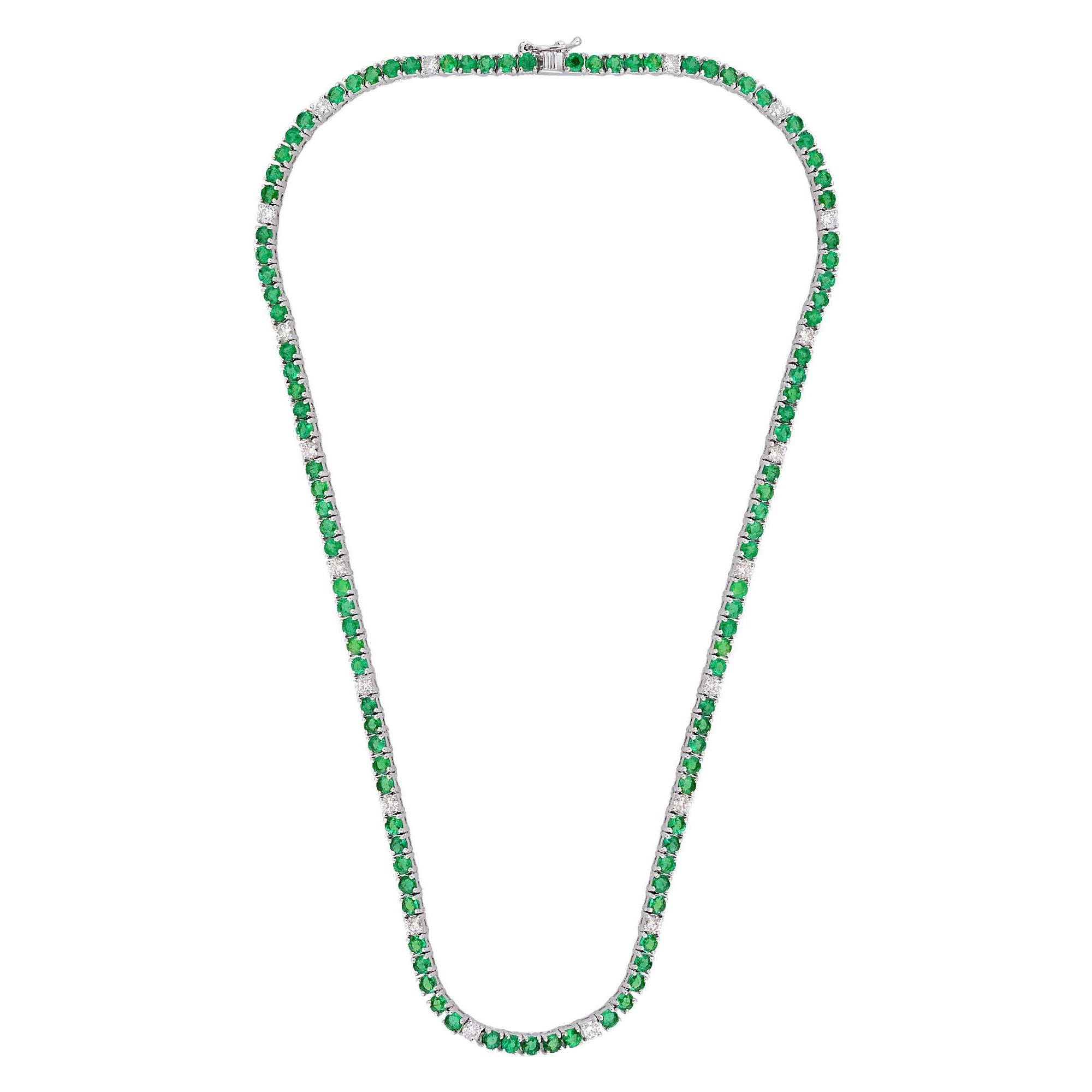 Natürliche 9,21 Karat Smaragd-Halskette 1,85 Karat SI/H Diamant 10 Karat Weißgold im Angebot