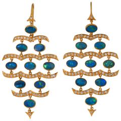 Lauren Harper 1.36 Carats Diamonds Boulder Opals Gold Statement Earrings