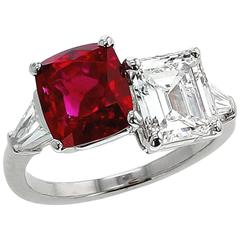 Natural Pigeon's Blood Burma Ruby and Diamond Ring
