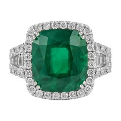 Alexander Beverly Hills GIA 11.24ct Emerald & Diamond Three Stone Ring 18k