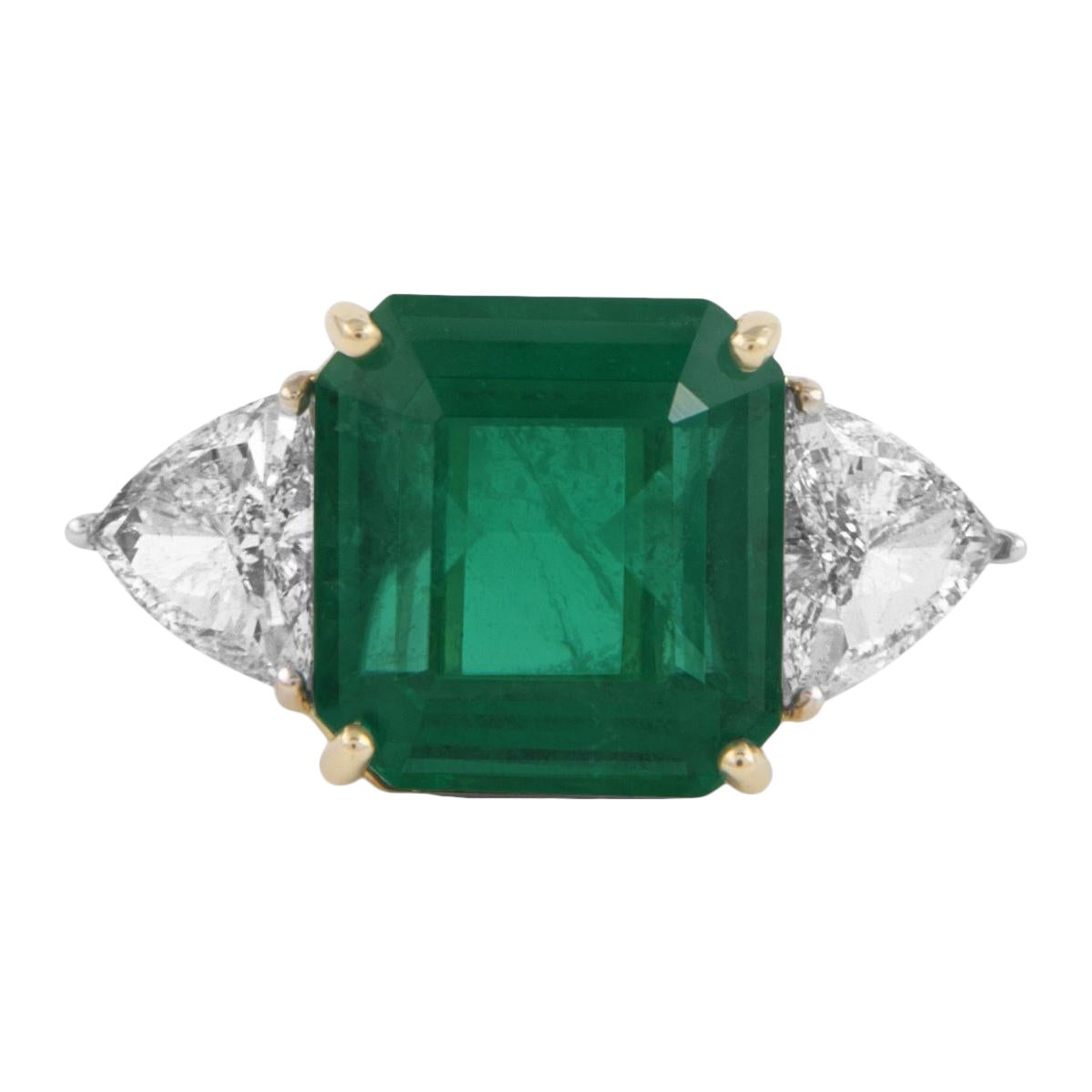 Alexander Beverly Hills GIA 7.58ct Emerald & Diamond 3-Stone Ring 18k White Gold