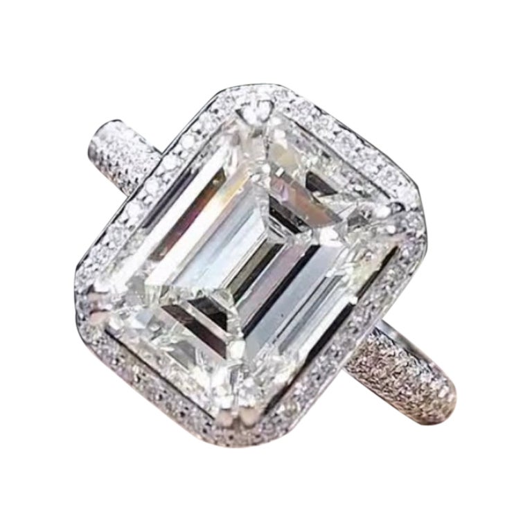 GIA Certified 5.00 Carats Emerald Shape Diamond 18K Gold Solitaire Ring