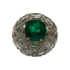 Colombian Cushion-Cut Emerald Ring with Diamond Accents, Gübelin Certified