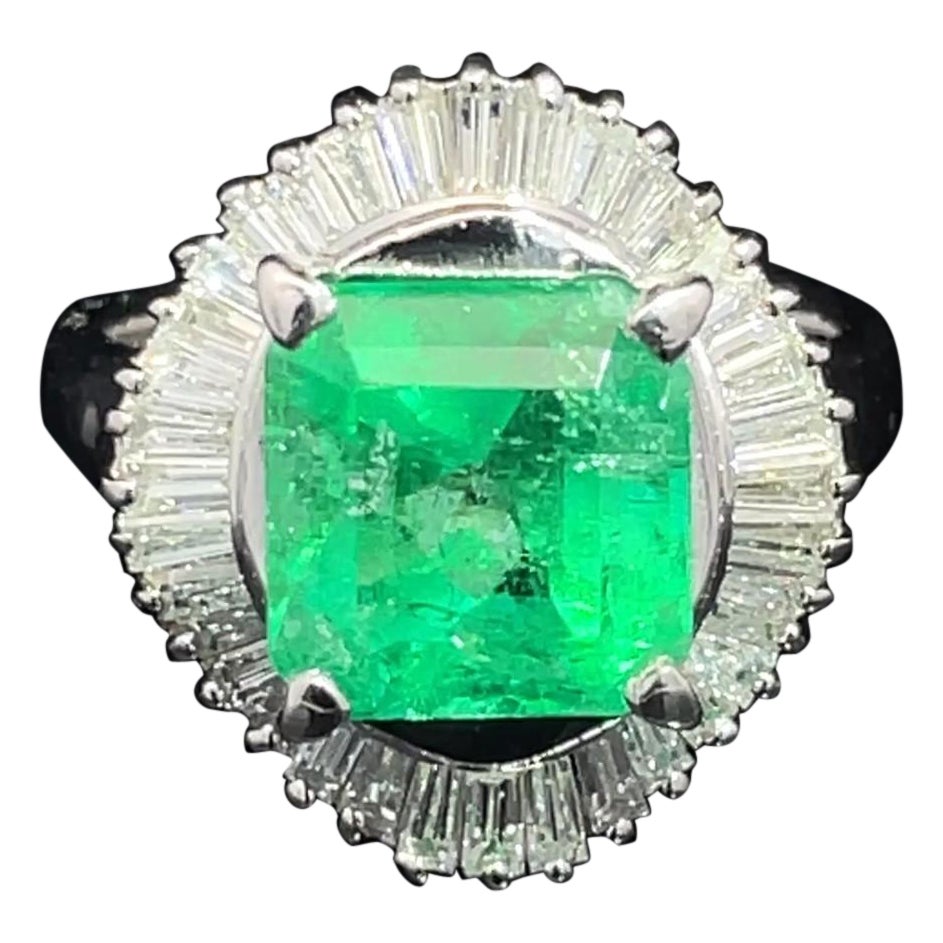 Platinum Ballerina Emerald and Diamond Ring