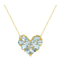 Nina Zhou Fantasy Aquamarine Heart Pendant Necklace