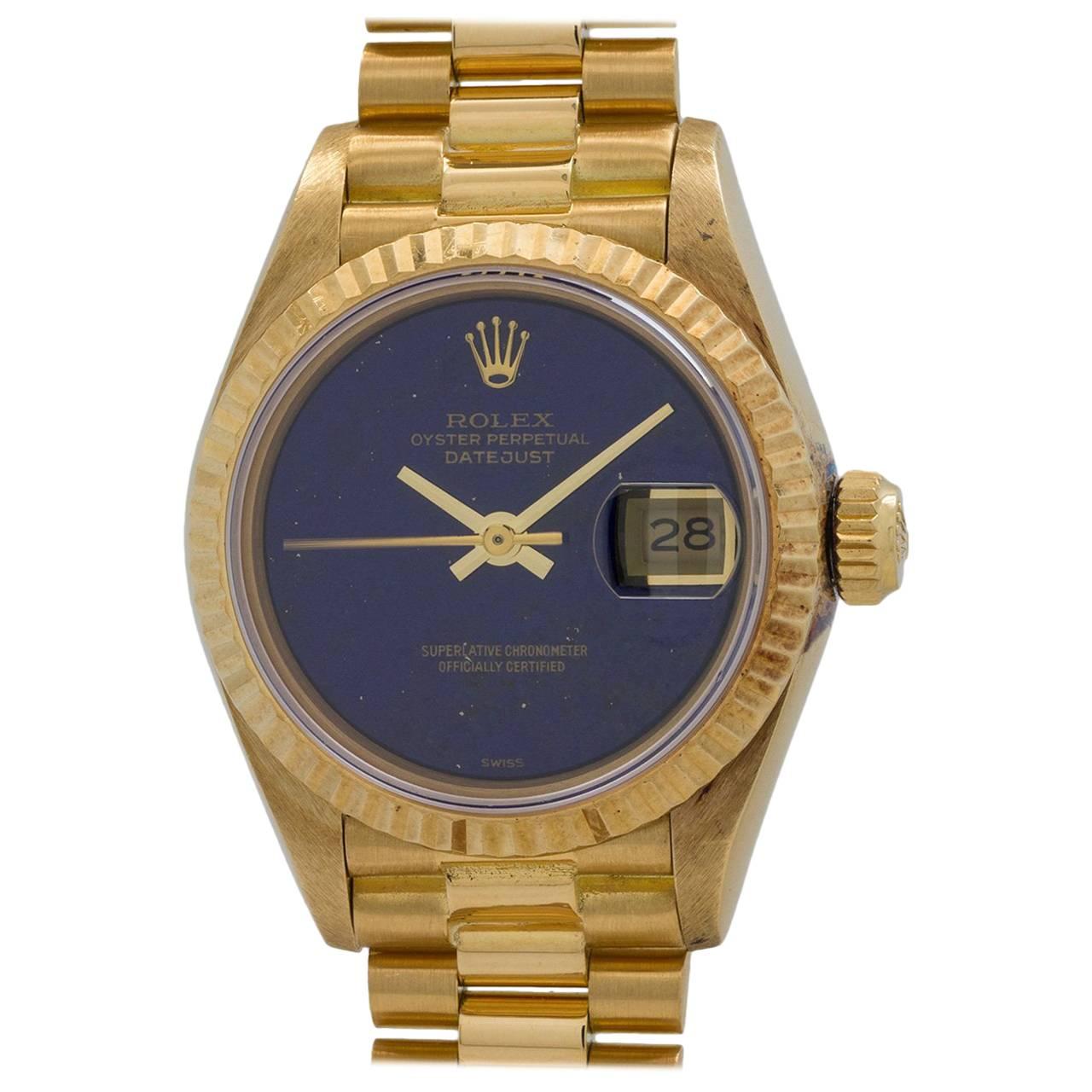Rolex Ladies President Yellow Gold Lapis Lazuli Automatic Wristwatch circa 1985