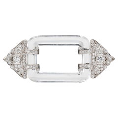 Antique Art Deco 1930s Rock Crystal Brooch with Diamonds