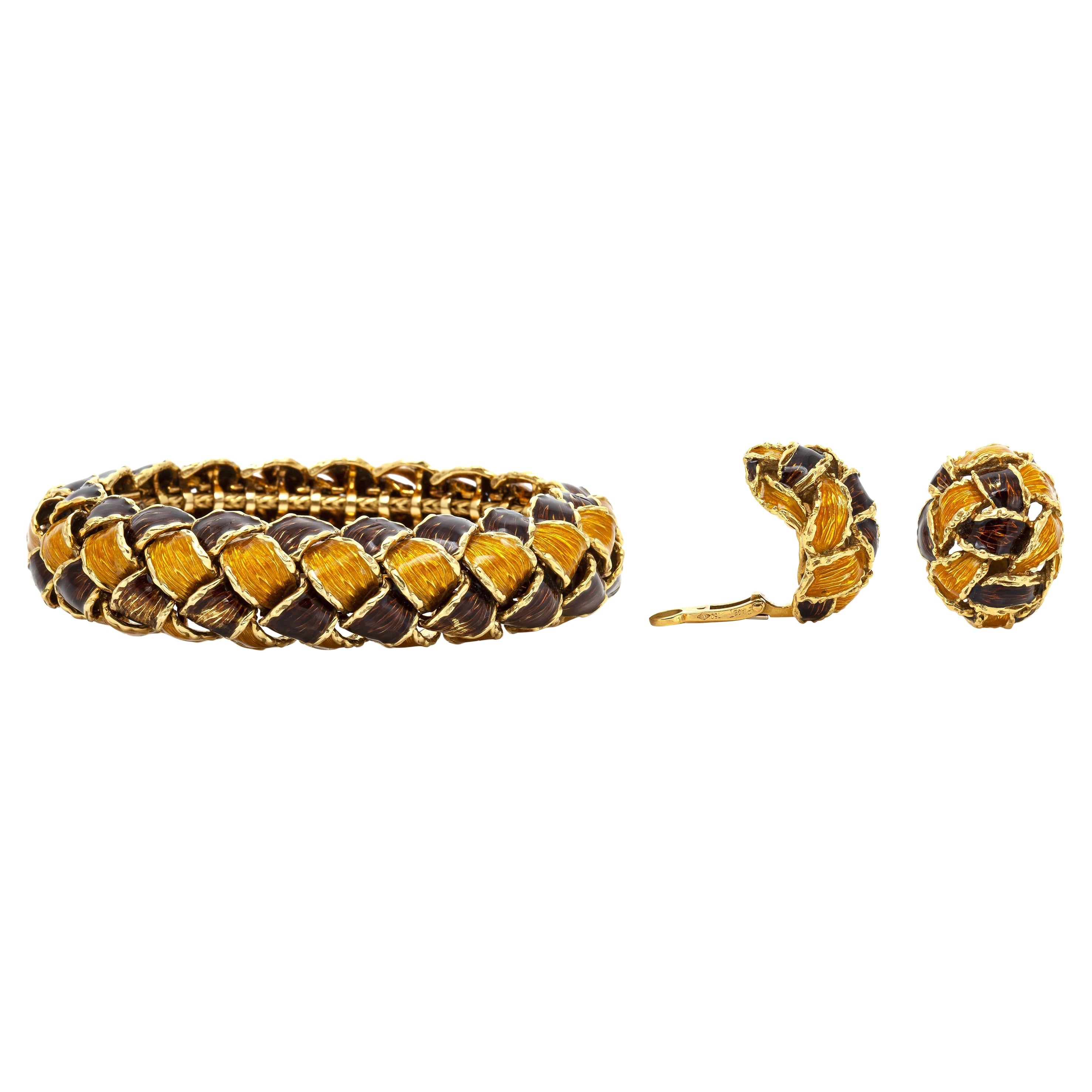 Vintage 1970s Piaget Enamel Bracelet and Earrings Set