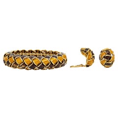 Vintage 1970s Piaget Enamel Bracelet and Earrings Set