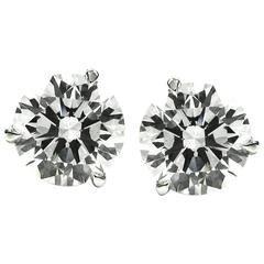 2.49 Carat Total Round Brilliant Cut Diamond Stud Earrings White Gold GIA