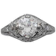 Antique Orange Blossom Art Deco 1.45 Carat Diamond Engagement Ring Platinum