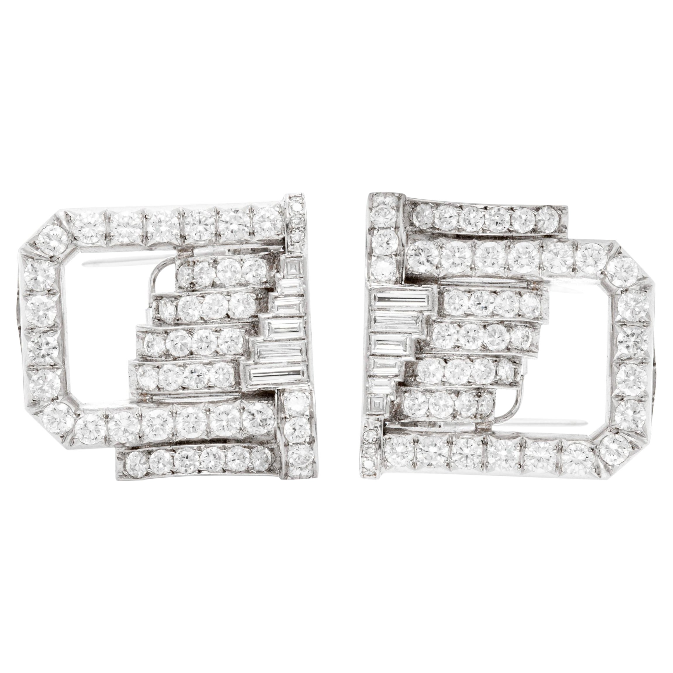 Antique Art Deco 1930s 8.00 Carat Diamond Double Clips